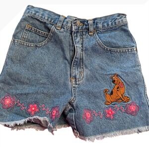 Vintage Y2K Scooby Doo Denim Shorts Girls Size 8 Cartoon Network Embroidered